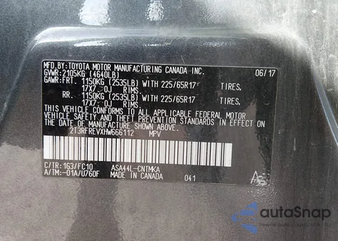 2017 Toyota Rav4 Xle из США, поврежденный, VIN 2T3RFREVXHW666112